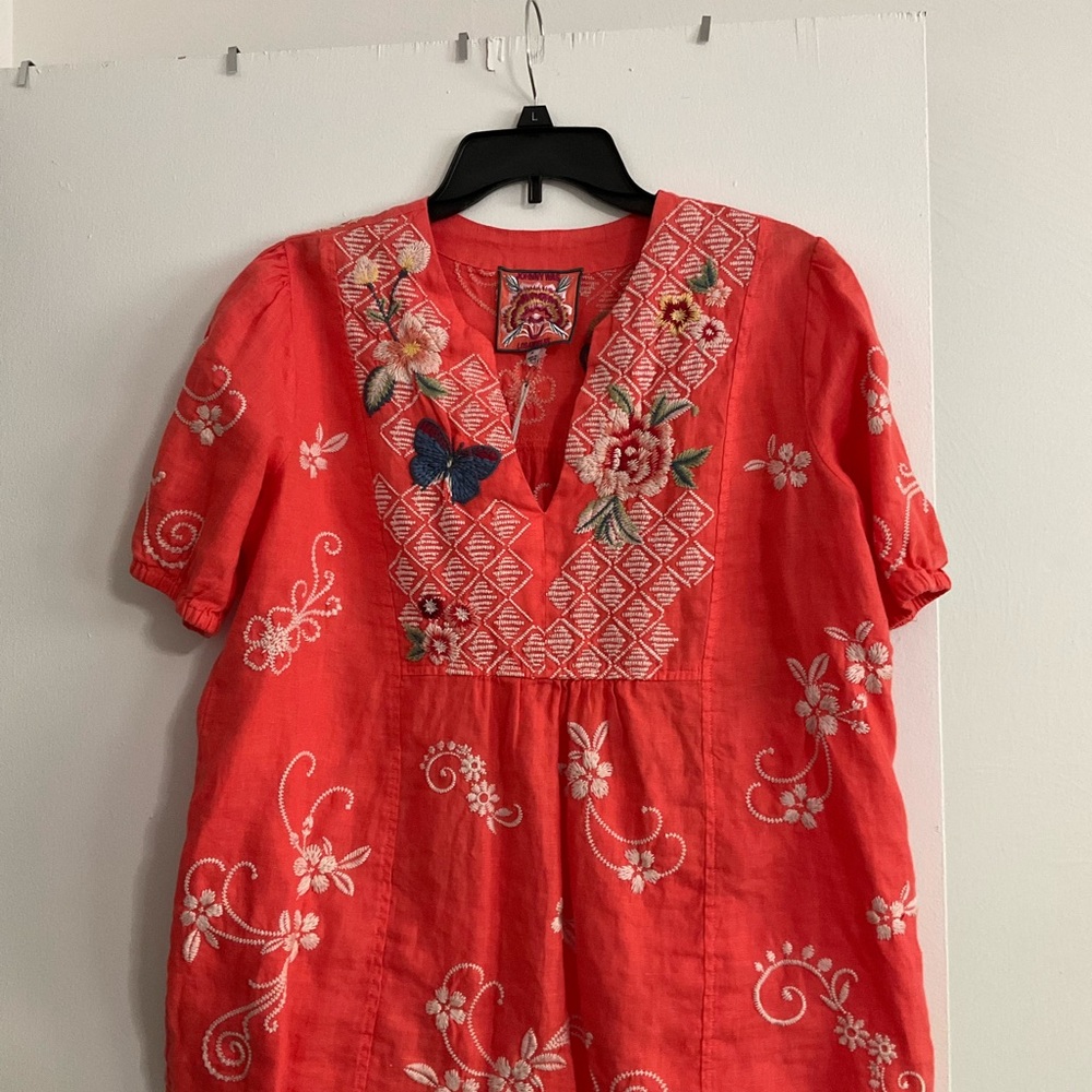 Johnny Was Coral Embroidered Blouse